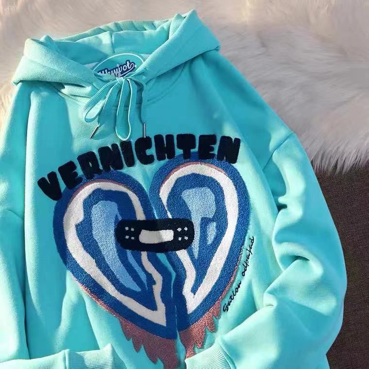 [littlecrab] Hoodie Oversize Vernichten Love Plester Broken Heart Hoodie Swag Trending Hoodie Couple Unisex Street Style Love Bordir Hoodie Berkualitas Korean Style