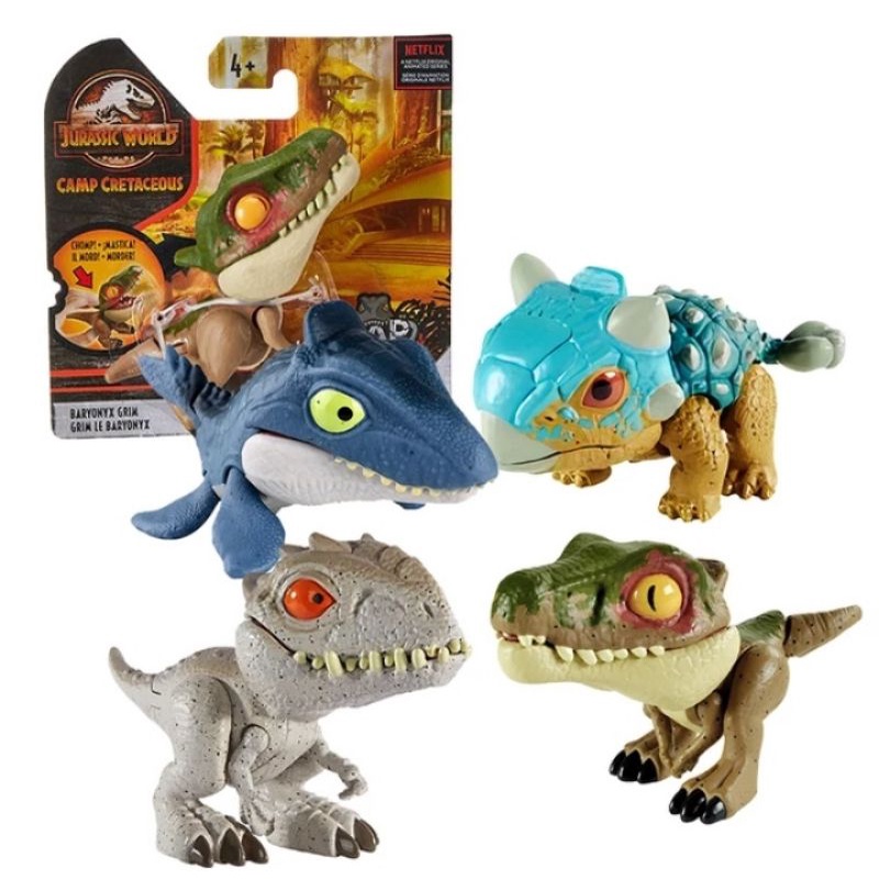 Asli Mattel Jurassic World Mini dinosaurus Snap Squad Model jari sendi bergerak t-rex mainan untuk a