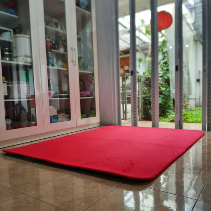 Karpet Bulu Super Lembut OASIS by FONIX Busa Empuk Anti Slip 150 x 190 Red, Rasfur Korea-1