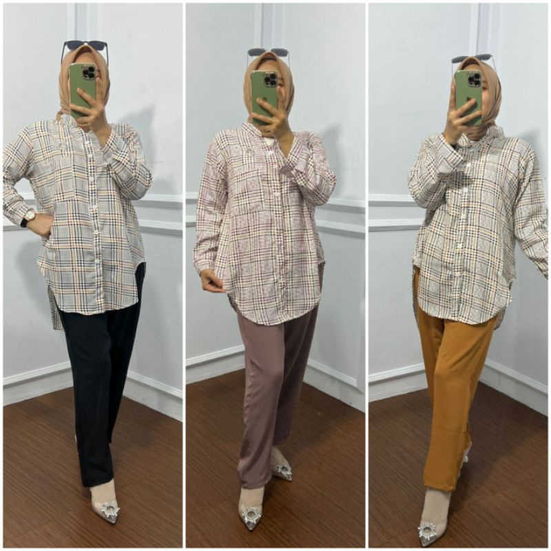 BISA COD AZKIYAHIJAB29 ONESET BOTEGA ONE SET SHAKILA SETELAN KEMEJA SETCEL SHAKILLA KOMBINASI POLOS 