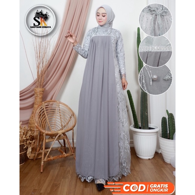 Dress Gamis Kebaya Cantik Modern Mix Ceruty Babydoll Gaun Pesta Kondatangan Wanita Mewah By santiank kebaya