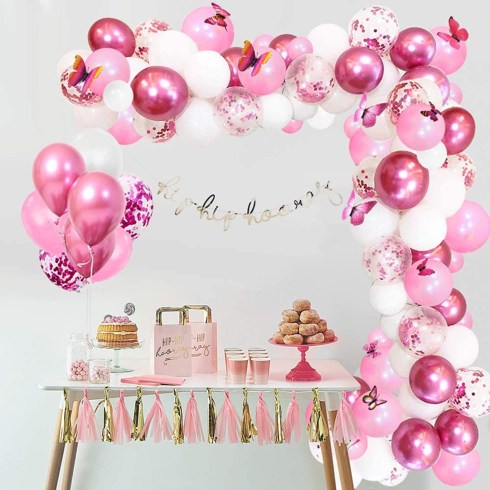Download Set 117 Balloon Garland Confetti Balloon Metal Balloons With 12 3d Butterflies Birthday Decoration Baby Shower Wedding Girl Shopee Indonesia