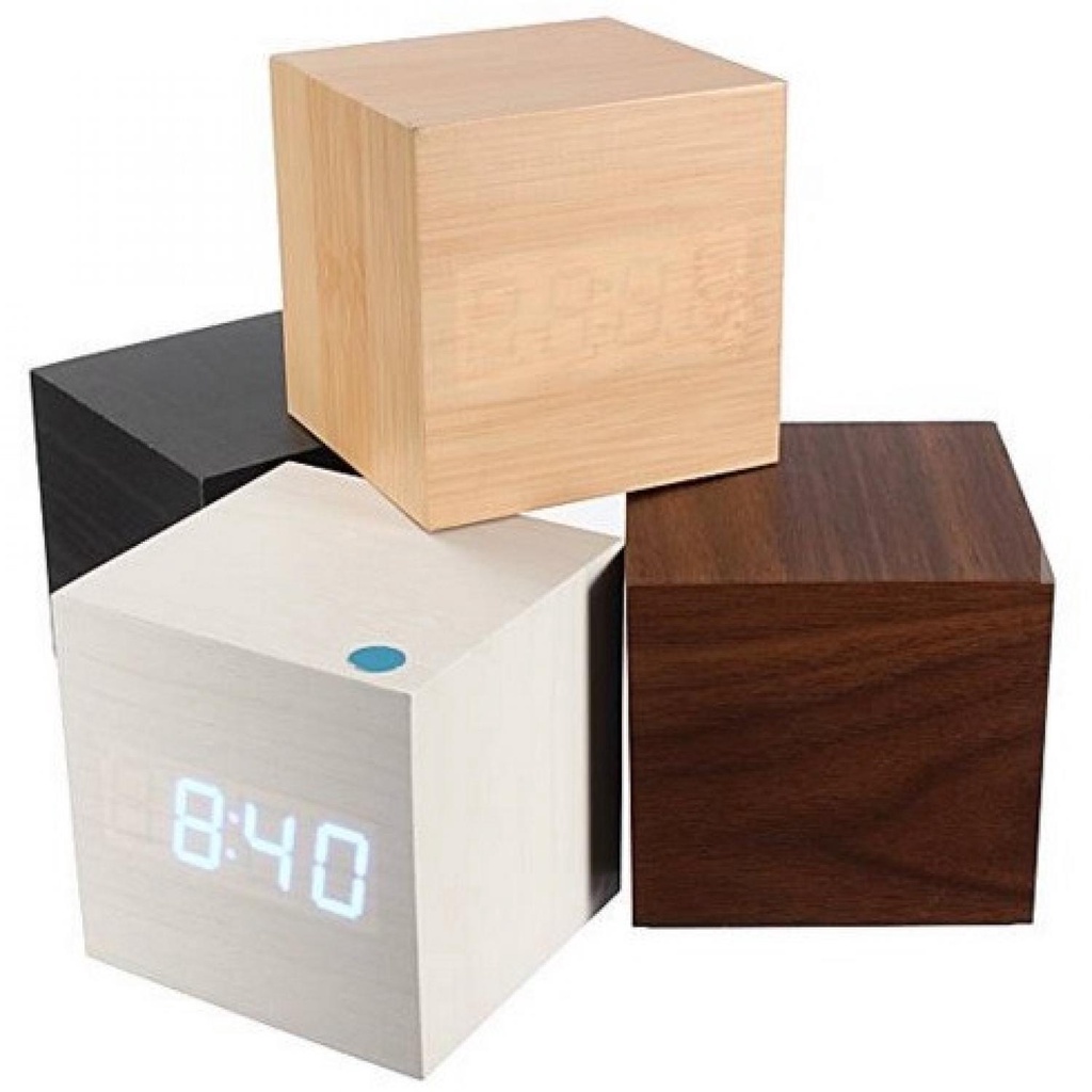 Jam Meja Digital Aesthetic LED Kayu Kubus Box - JK-808