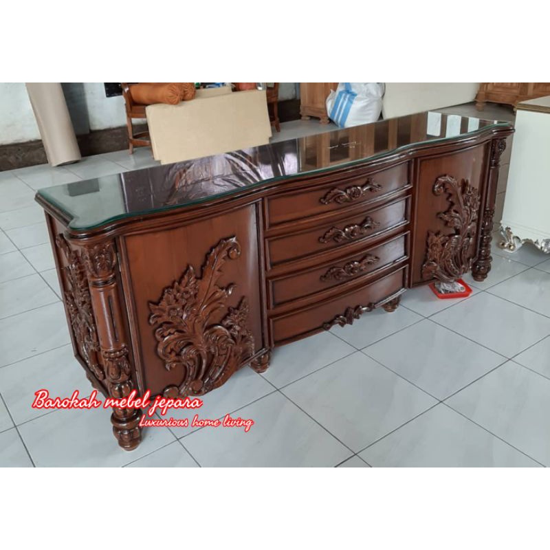 Bufet TV 2meter Jati Plus Kaca