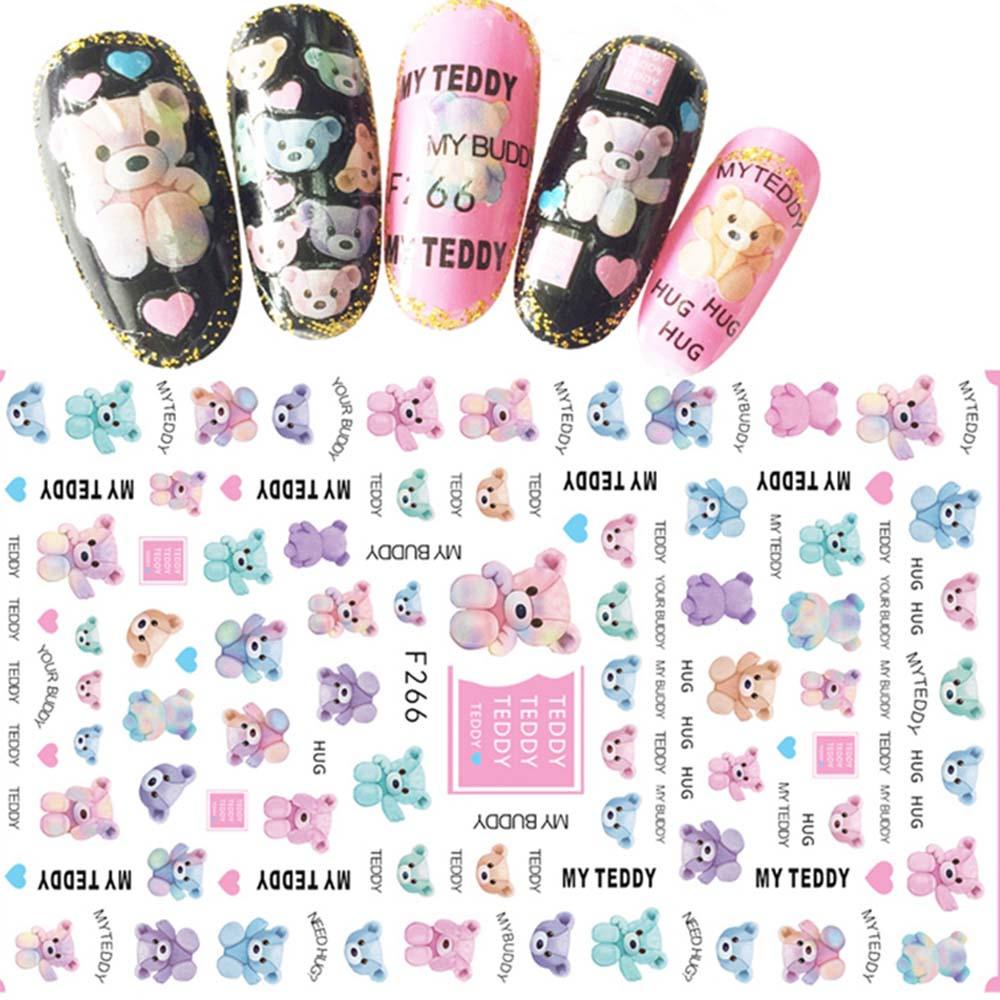 Agustina Beruang Lucu Dekorasi Stiker Dirancang Dengan Indah DIY Sticker Decals acrylic manicure Alat Foil Kuku 3D Nail Art Stickers