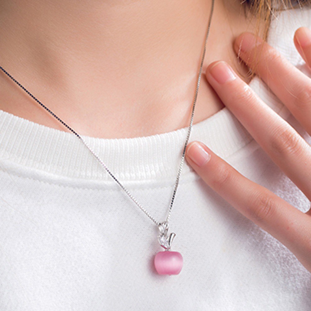 925 Sterling Silver Crystal Apple Opal Pendants Short Paragraph Pendant Necklace
