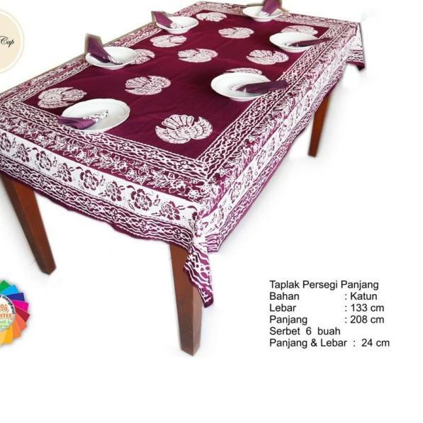 ▲ Taplak Meja Makan Kain Batik 6 Kursi + Serbet - Merah ♦