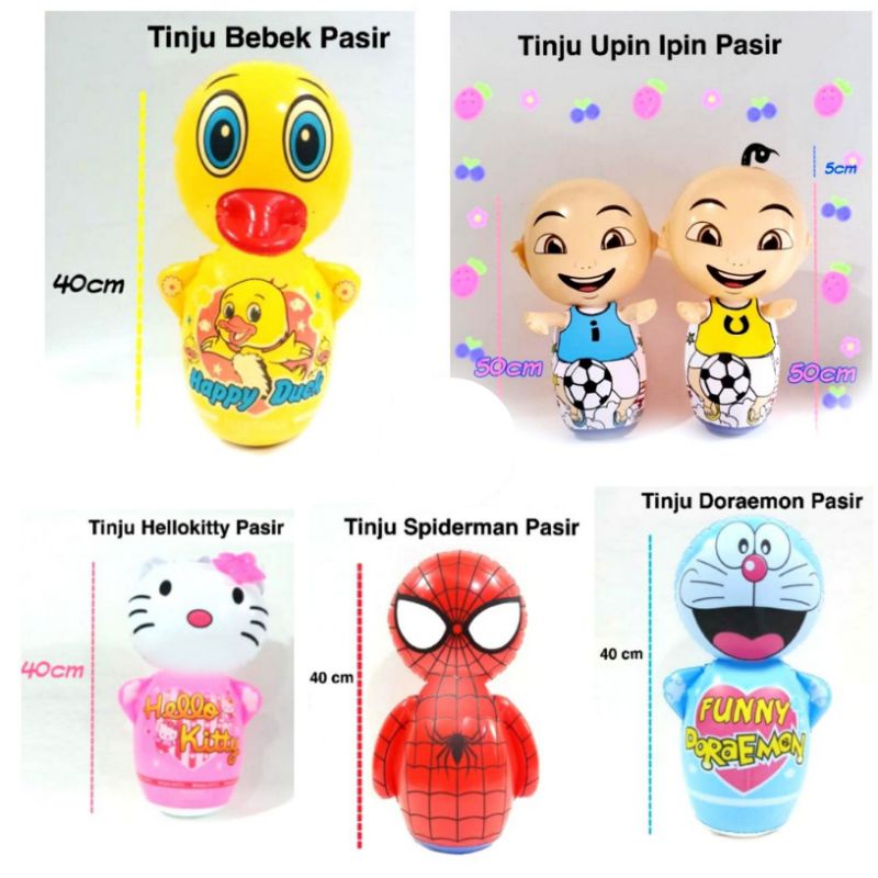 Mainan Boneka Tinju Tiup Karakter Uupin Iipin Doraeemon Bebek Kuning Hello Kittie Spydermen