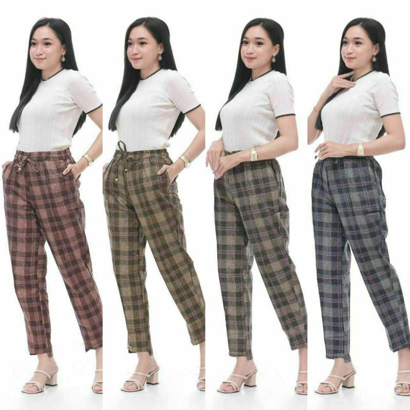 CELANA KOTAK ZARA PANJANG WANITA REMAJA  - CELANA TARTAN KOREA - BAGGYPANTS MOTIF KOTAK