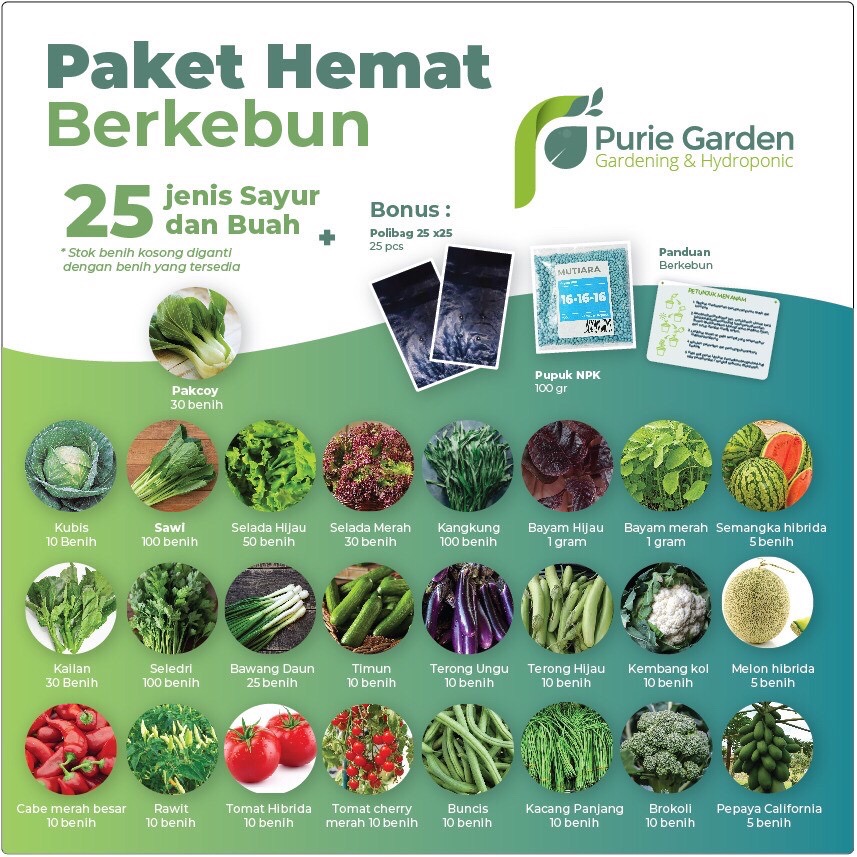 Paket Hemat Berkebun 25 Jenis Sayur Dan Buah