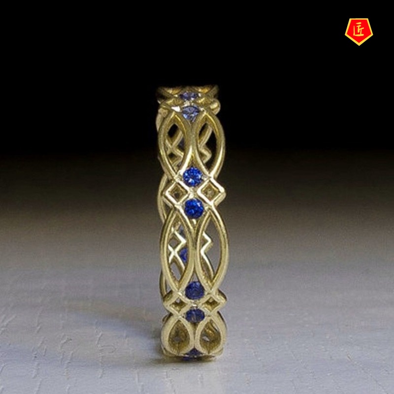 [Ready Stock]Simple Gold Ring Inlaid Sapphire