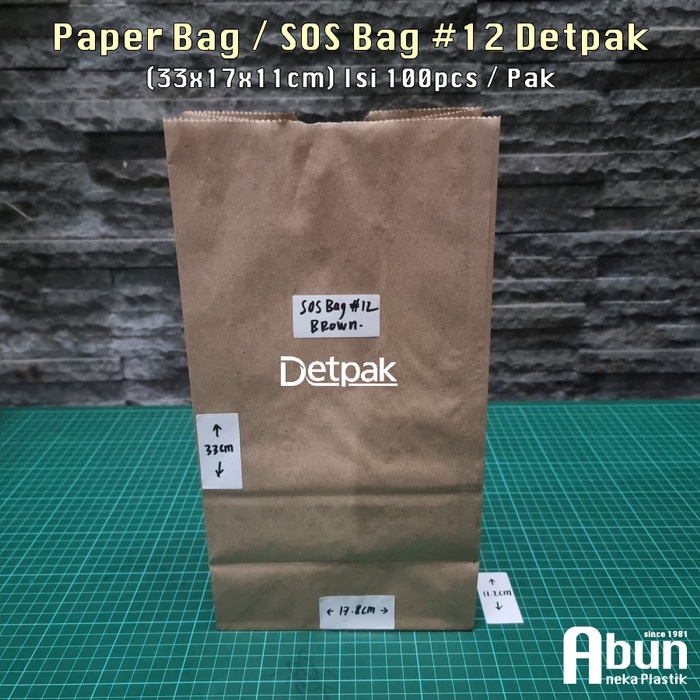 

✨ BISA COD ✨ Paper Bag / SOS Bag 12 Brown Detpak (33x17x11cm) Isi 100pcs