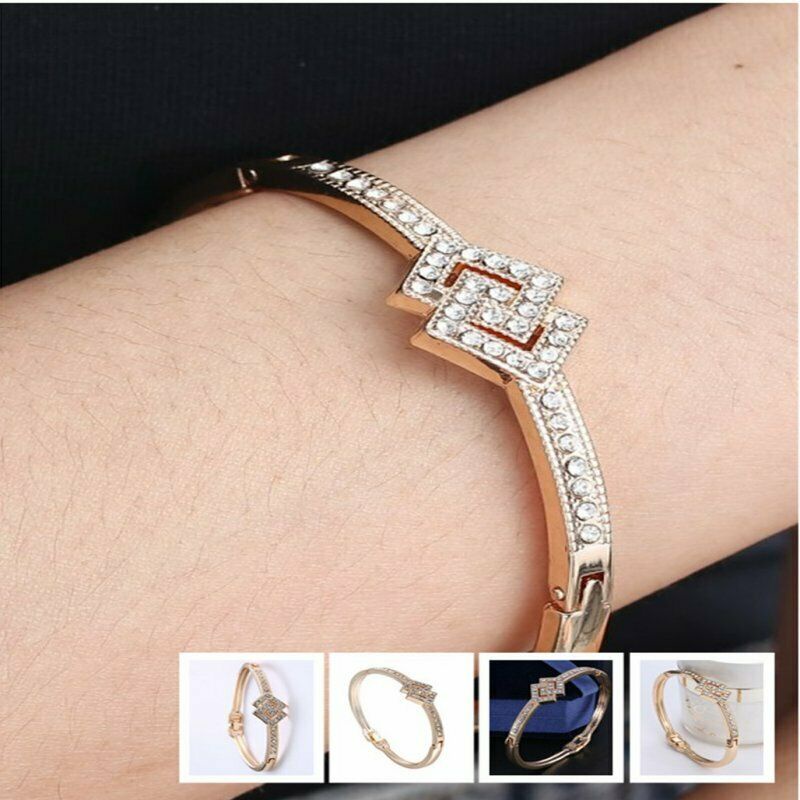 Gelang Bangle Cuff Kristal Berlian Imitasi Warna Emassilver Untuk Wanita