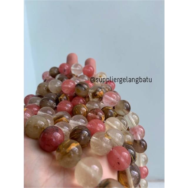 bahan batu mix agate cherry quartz 14mm gelang kalung natural akik