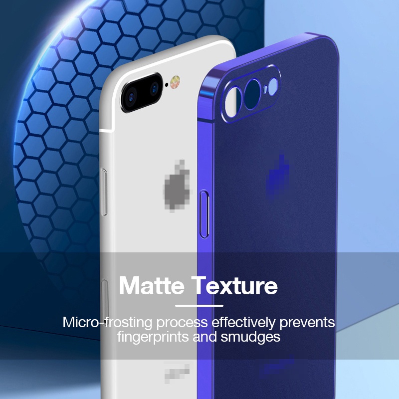 IPHONE Casing Ponsel Matte Plating Persegi Kompatibel Dengan Iphone7 8 Plus Se2020Pinggiran Lurus Slim Lembut TPU Shockproof Cover Untuk 6 6s Plus SE2 Full Kamera Pelindung Casing