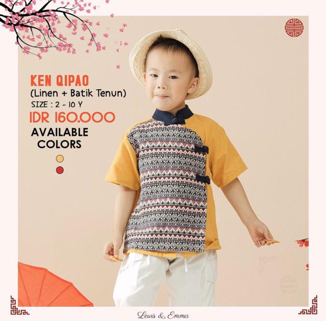 Ken Qipao Blouse - Mustard Lewis Emma Atasan Lengan Pendek Anak Cowo Batik Tenun