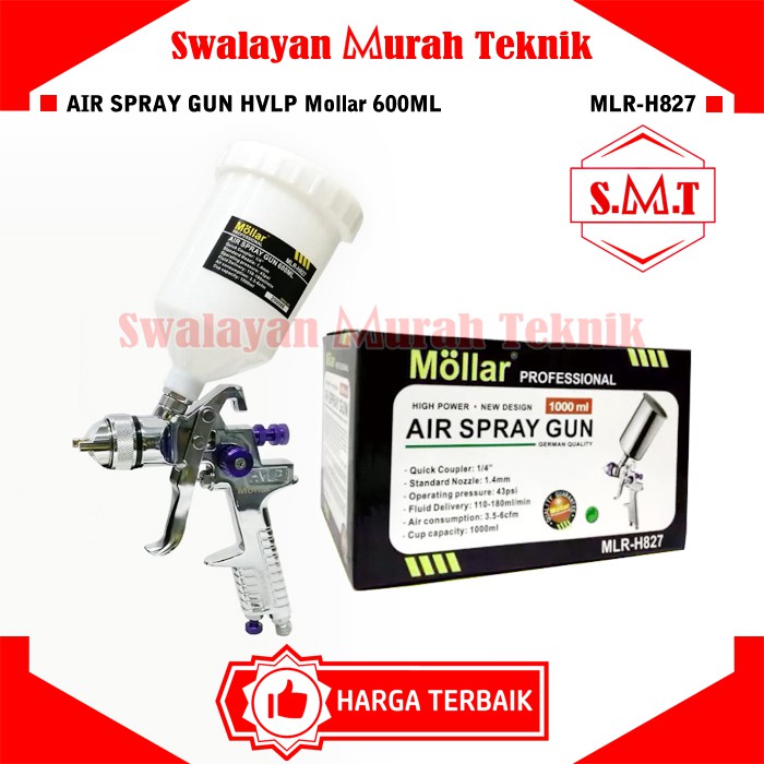 Spraygun HVLP Mollar H827 Spray Gun 600cc Tabung Cup Plastik