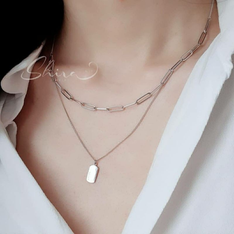 Kalung chain Korea rhodium, 2 layers import necklace