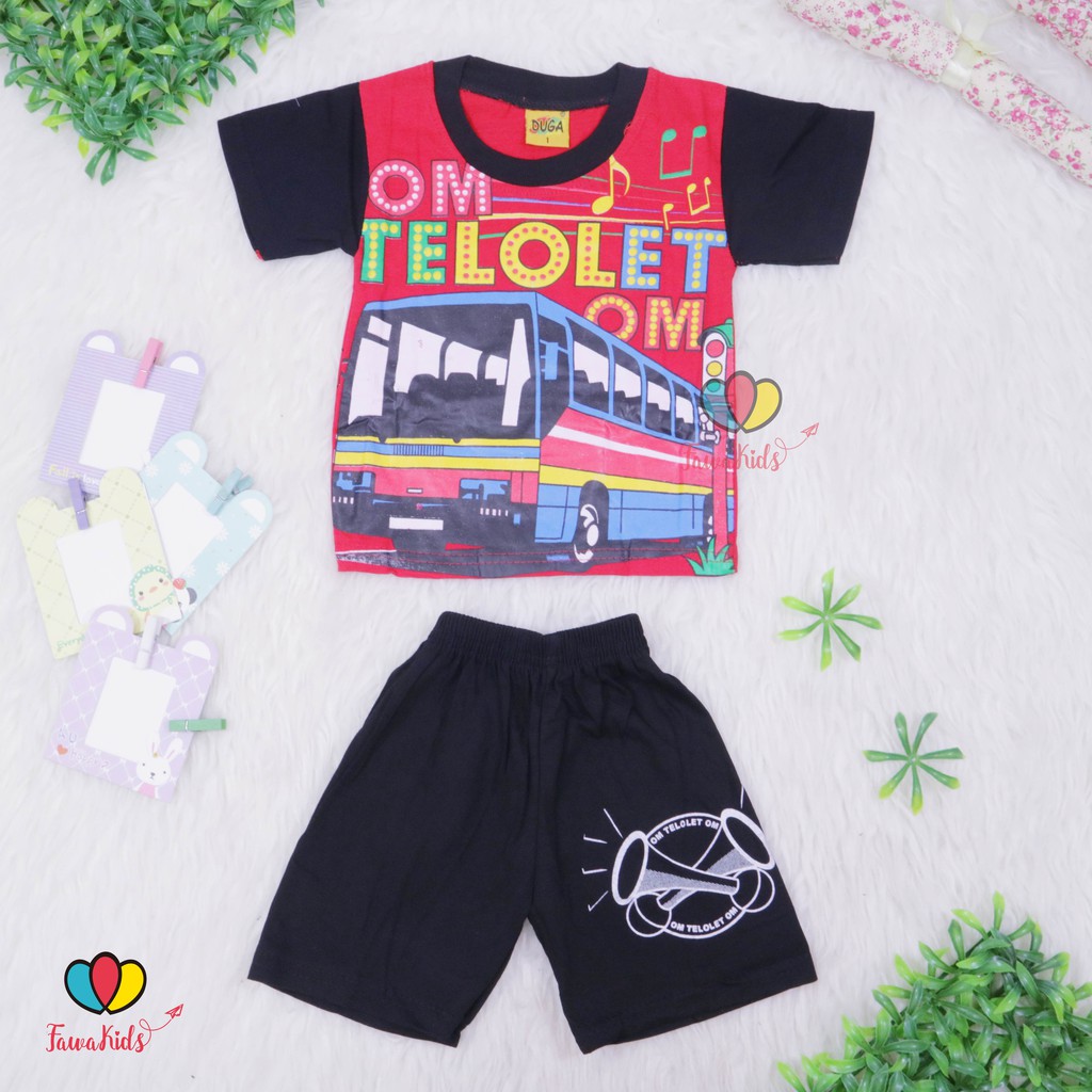 Set. Baju Telolet uk 1-2 th / Kaos Anak Celana Pendek Anak Setel Anak Karakter Murah Lengan Polos