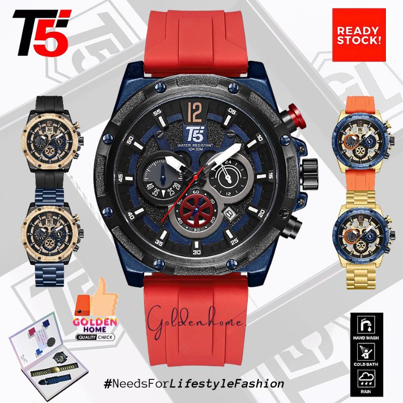 JAM TANGAN PRIA T5 ORIGINAL 100% H3867 H3867G 3867 CHRONOGRAPH TAHAN AIR 3ATM BERGARANSI FREE TIN BO