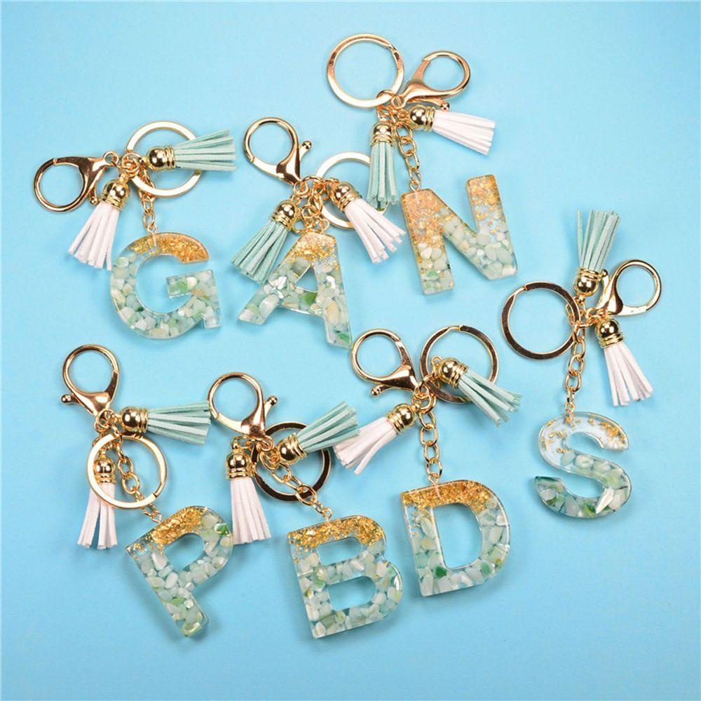 NEEDWAY 26huruf Gantungan Kunci Lucu Resin Indah Inisial Huruf Ornamen Gantungan Kunci Mobil Foil Emas Kristal Alfabet Key Chain