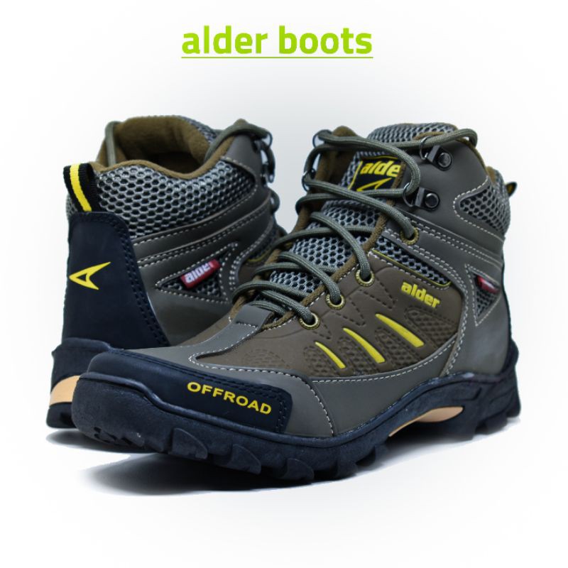 ALDER Sepatu Gunung Pria Model Boots tinggi Size 39-43 Sol karet upper kulit sintetis Sepatu Pria-Olive alder baru