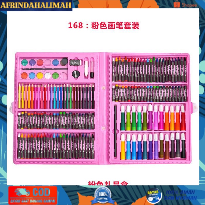 

[TERBARU] 168pcs - Pensil warna, alat tulis set crayon, coloring set, colouring - PINK