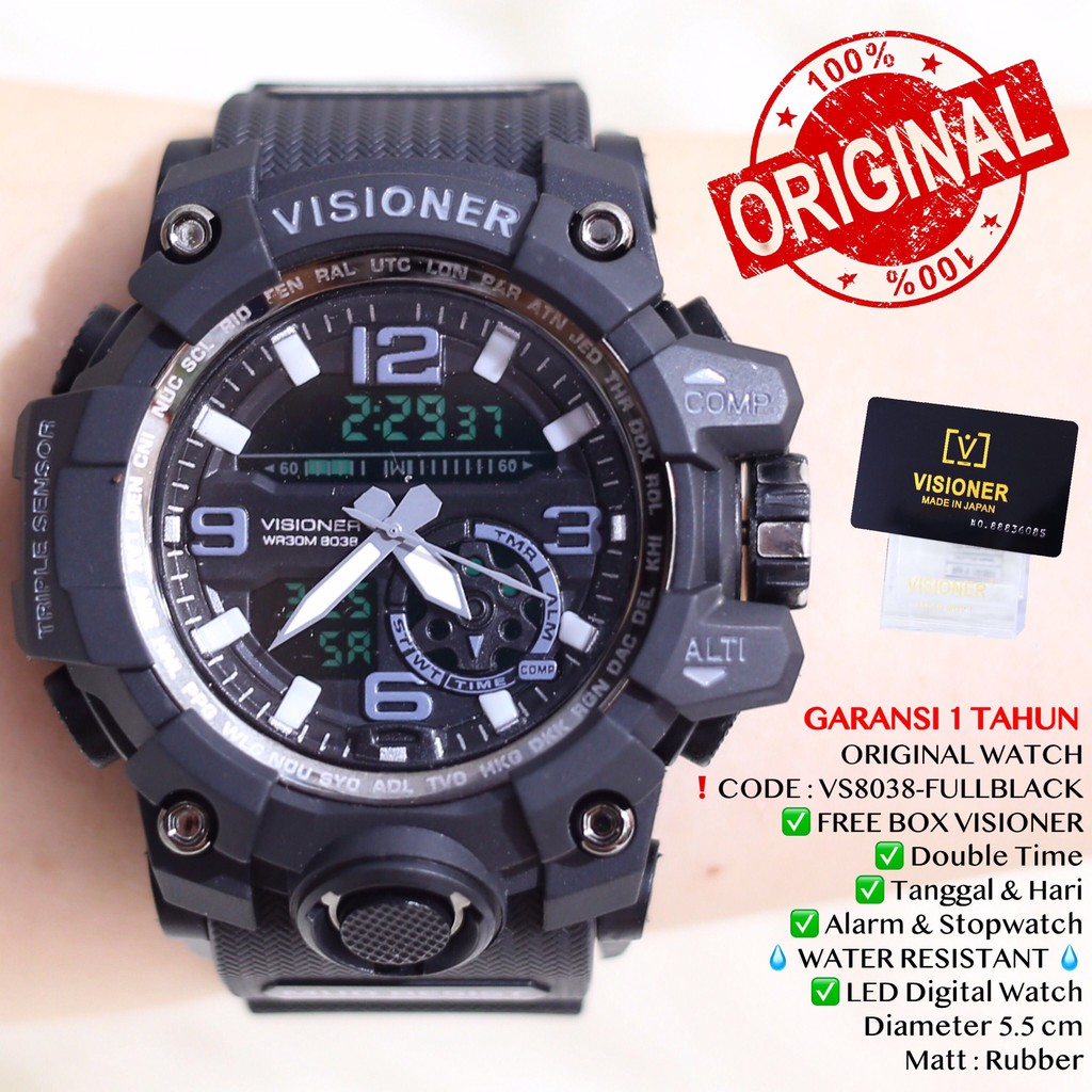 Jam tangan VISIONER ORIGINAL anti air FREE BOX garansi 1 tahun free baterai cadangan VS001