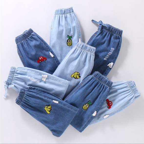 CL1-Celana Jeans Pinggang Karet Anak Laki-laki dan Perempuan Motif Bergambar Import