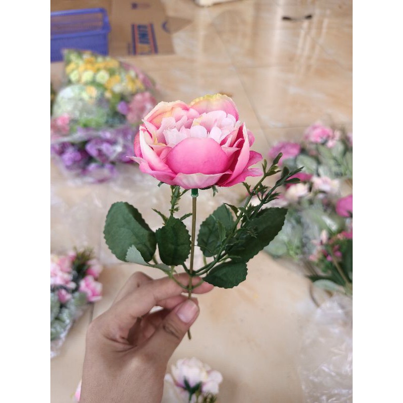 Peony Bunga Plastik Artificial Dekorasi Rustic Hiasan Mahar Dried Flower Hampers Ringbox-Pink