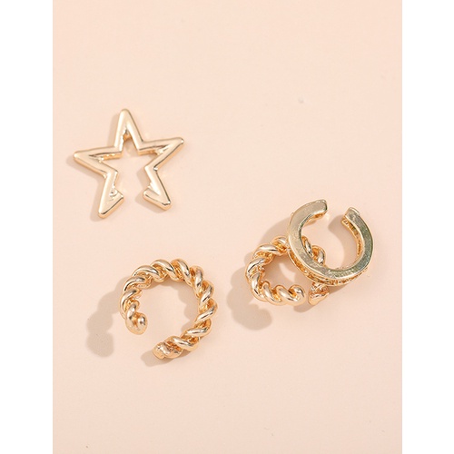 LRC Anting Jepit Fashion Silver Color Alloy Five-pointed Star P8886X