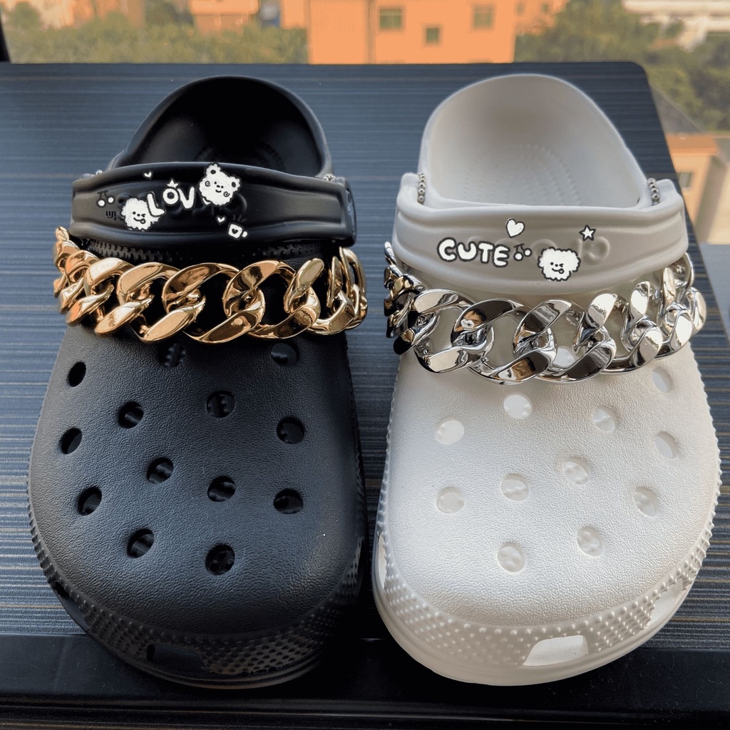 2pcs Rantai croc jibz Warna Emas Silver Untuk Dekorasi Sepatu