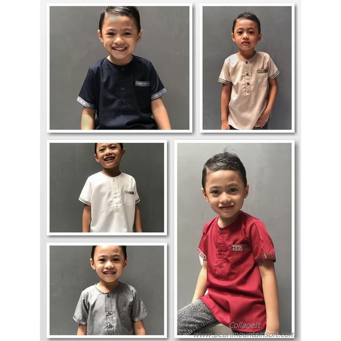 Best Quality Kemeja Anak Cowok✅ Kicau Kecil Azzam Koko - Baju Anak - Cream, 1T MURAH