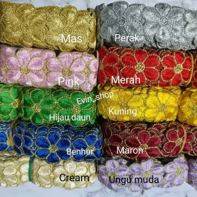 Renda Bordir Melati Liss Mas/1 yard=90 cm