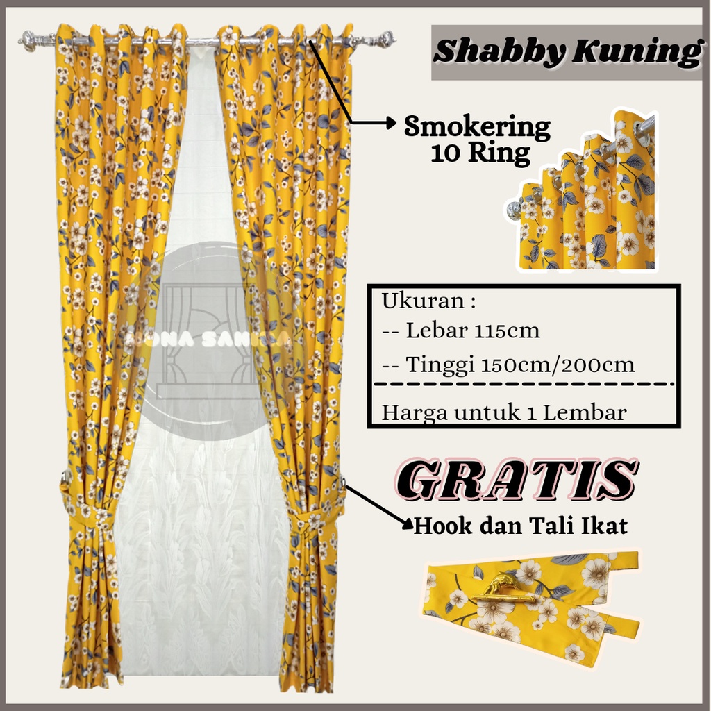 Gorden Jendela Pintu Minimalis Model Smokering Motif Shabby Bunga Murah