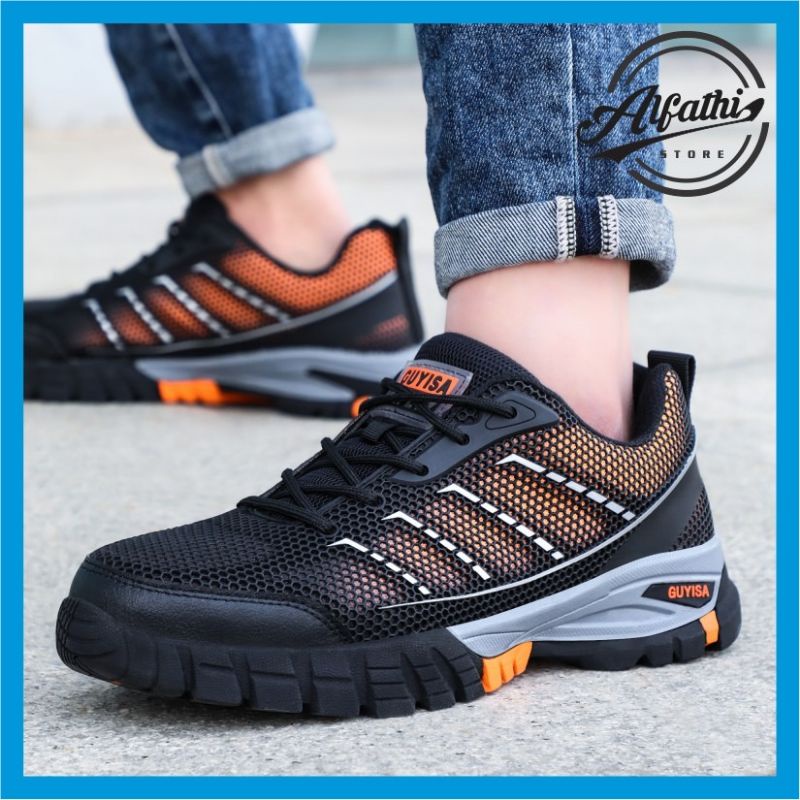 AlFathi Sepatu Safety Sneakers Sport New Guyisa Black Orange