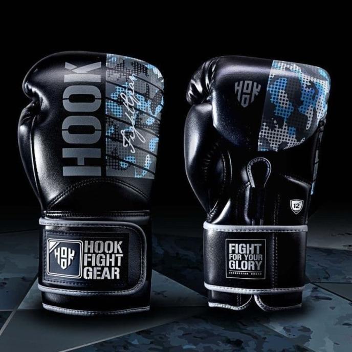 Hook Boxing Glove - 12 oz - Camo Black Blue - Sarung Tinju Camouflage