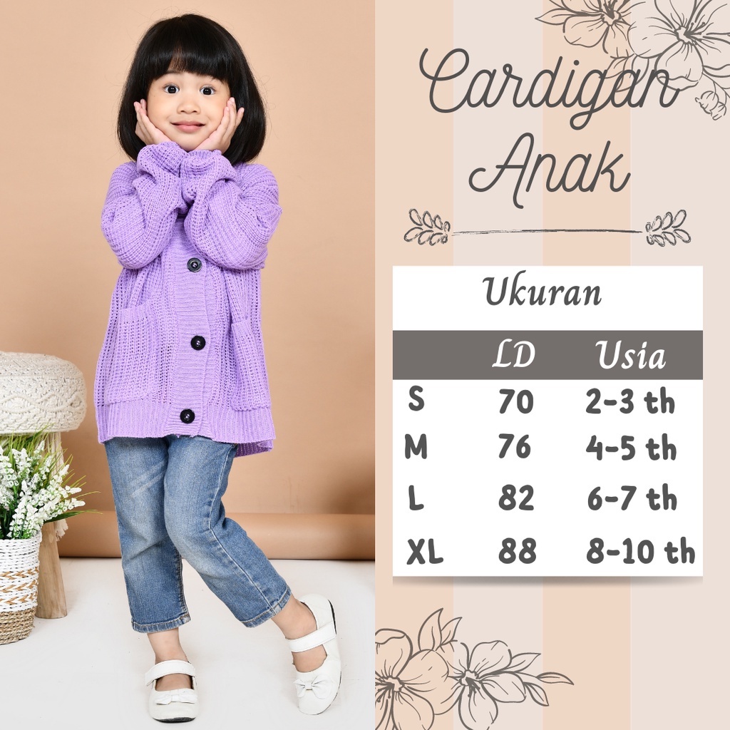 LOCY Sweater Cardigan Rajut Anak Usia 2-10 Tahun Rajut Halus Premium / Cardigan Rajut Anak Perempuan