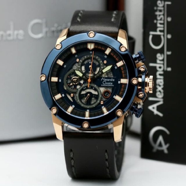 Jam Tangan Pria/Cowok Alexandre Christie AC 6416 Rosegold Black Blue.Original Garansi Resmi 1 Tahun