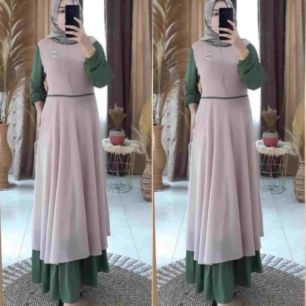 andara maxi 2 ceruty bebydoll kombinasi warna /gamis syarii ceruty bebydoll kombi