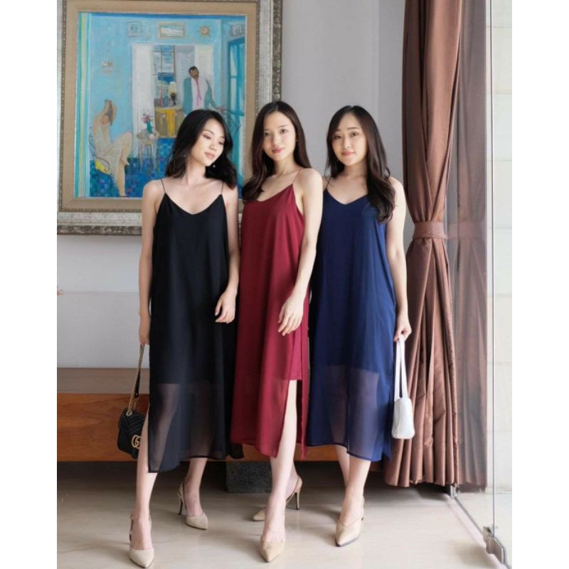 dress chiffon tali spaghetti