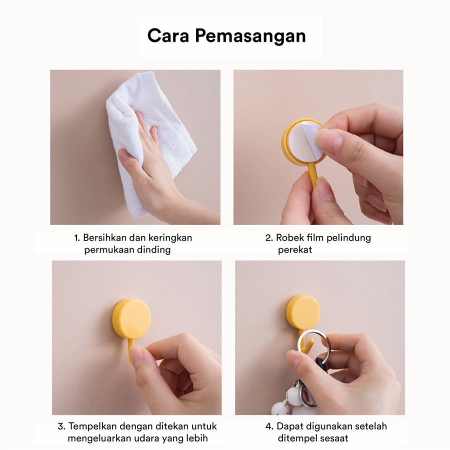 Trend-Gantungan Hook Bulat Polos Tempel Tembok Wall Hook Stiker Dinding Kail Tempel Kuat Serbaguna