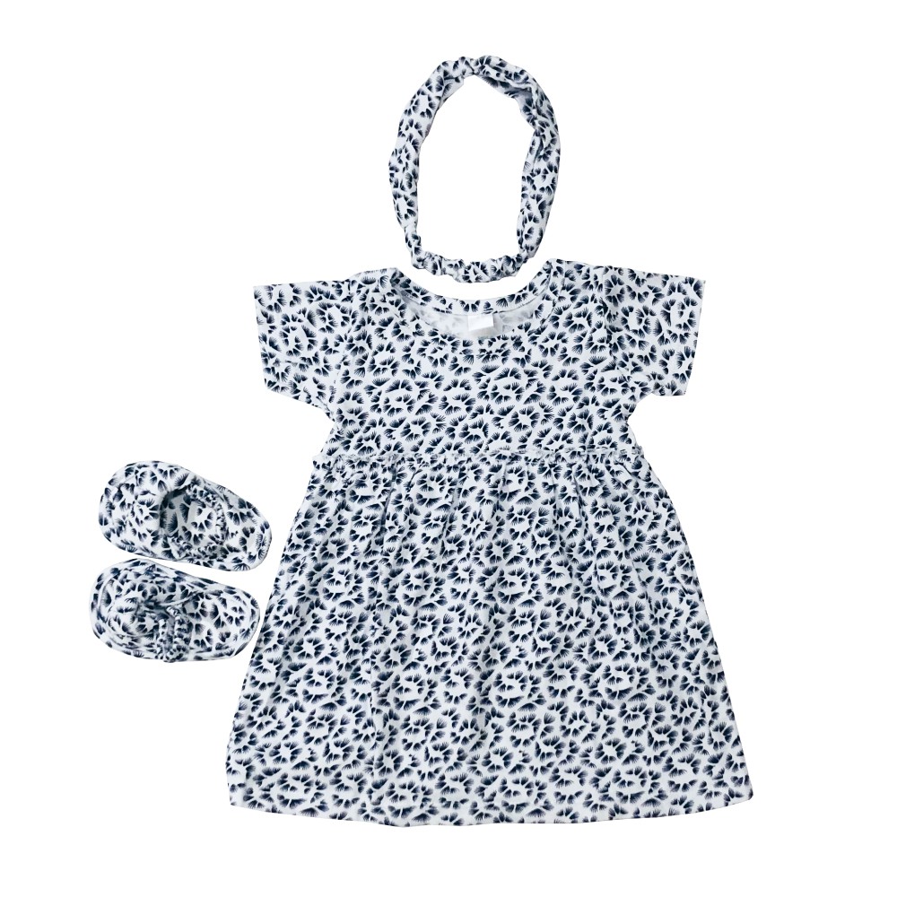 Ava 0-12 Bulan Dress Set Bayi / Dres Set Anak Bayi Little Koda - Toko Uwais Grosir-White Navy Abs