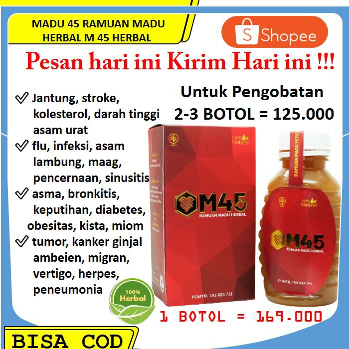 M45 Obat Herbal Madu 45 Terapi Jantung Kolesterol Darah Tinggi Hipertensi Asam Urat Lemak darah