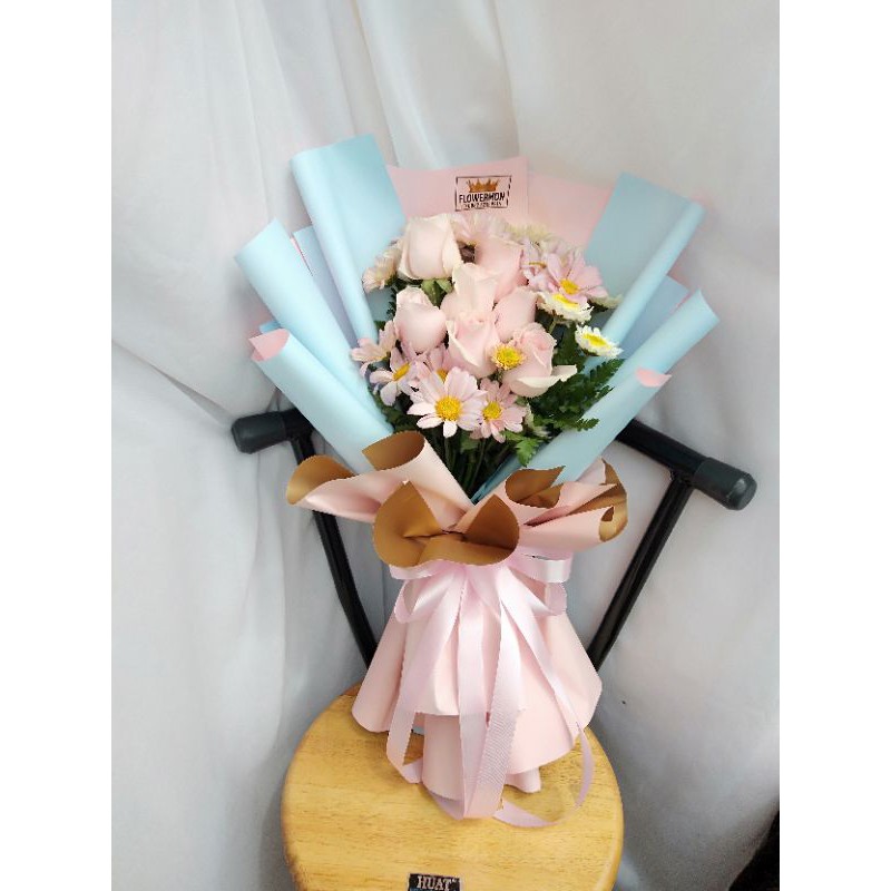 flower medan buket bunga mawar asli 7 tangkai pink roses valentine medan