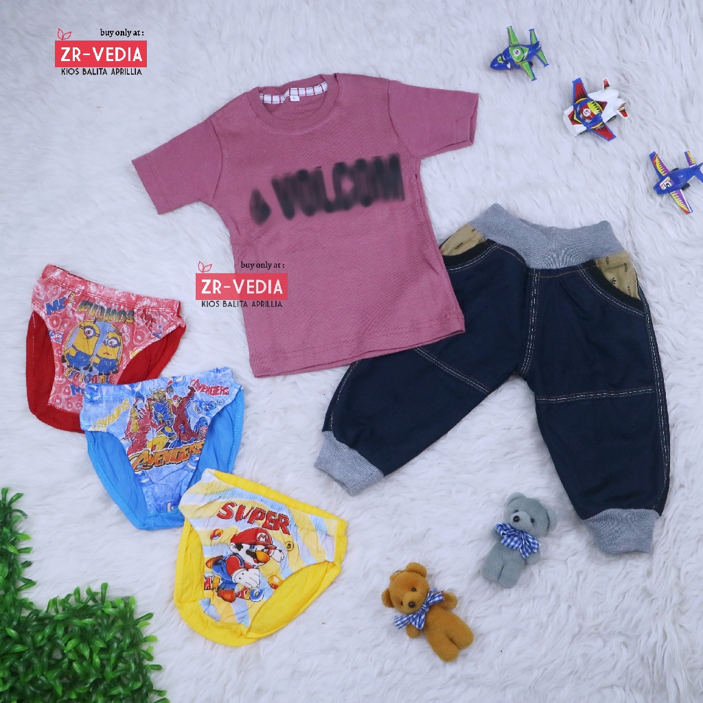 BUNDLING HEMAT Baju Anak Laki Setelan Celana 1-2 Tahun / Isi Set Baju Celana Jogger Celana Dalam 3