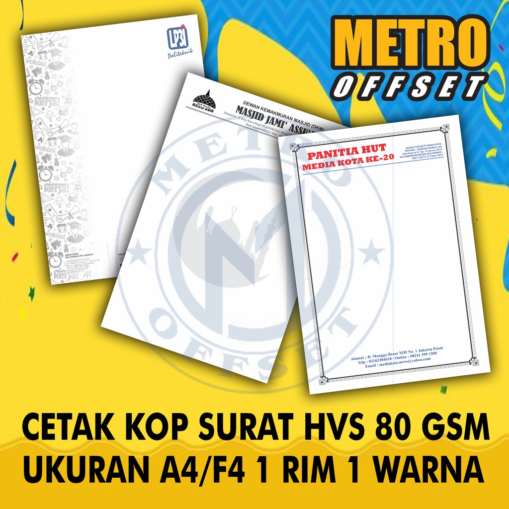 

CETAK KOP SURAT UKURAN A4/F4 |1 RIM | 1 WARNA