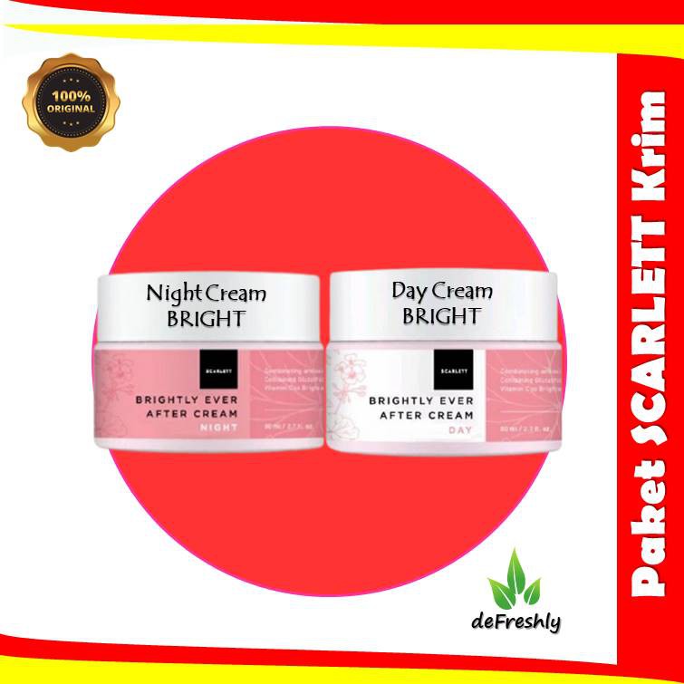 PAKET HEMAT SCARLETT WHITENING BRIGHTLY SERIES | SCARLET KRIM SIANG &amp; MALAM + SERUM SECARLET