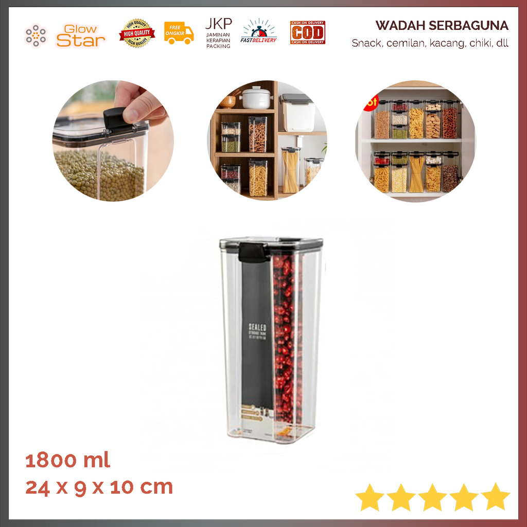 Toples Wadah Penyimpanan Makanan Food Storage Container 1800ML Chiki, Kacang Cemilan Wadah serbaguna