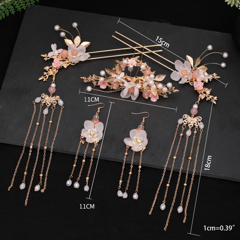 SIY  Women Girls Chinese Hanfu Dress Jewelry Sets Antique Tassel Floral Hairpins Earrings Hair Forks Headpieces Accessories